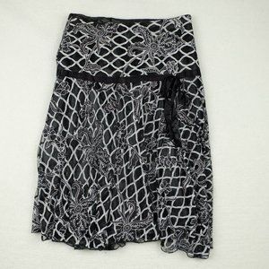 Hand Made Womens Circle Skirt 10 Black White Floral Geometric Midi Sheer